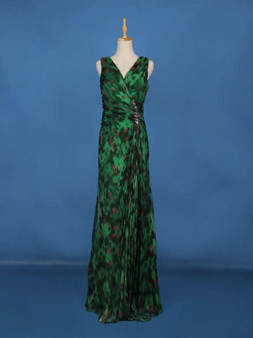 Green Draped High Slit Mermaid Georgette Gown - Diadem
