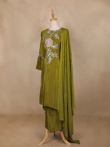 Green Floral Designed Tissue Organza Salwar Suit - Diadem
