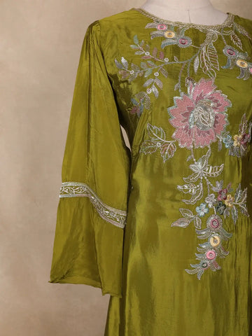 Green Floral Designed Tissue Organza Salwar Suit - Diadem