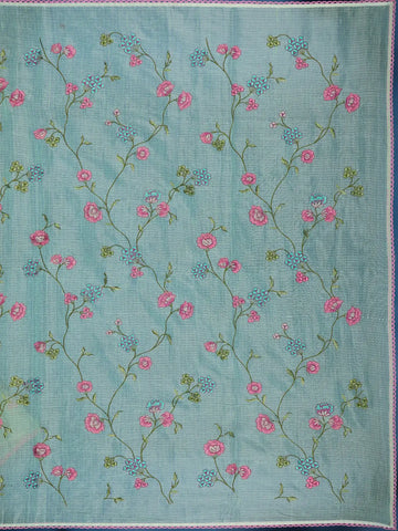 Green Floral Embroidered Kota Cotton Saree - Diadem