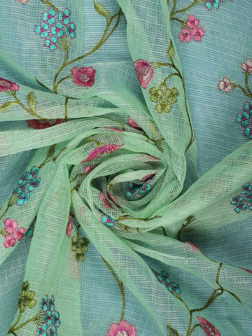 Green Floral Embroidered Kota Cotton Saree - Diadem