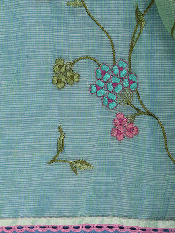 Green Floral Embroidered Kota Cotton Saree - Diadem