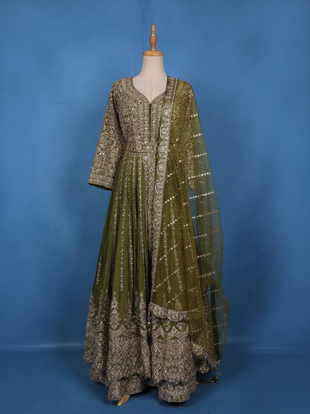 Green Floral Embroidered Tissue Silk Lehenga With Dupatta