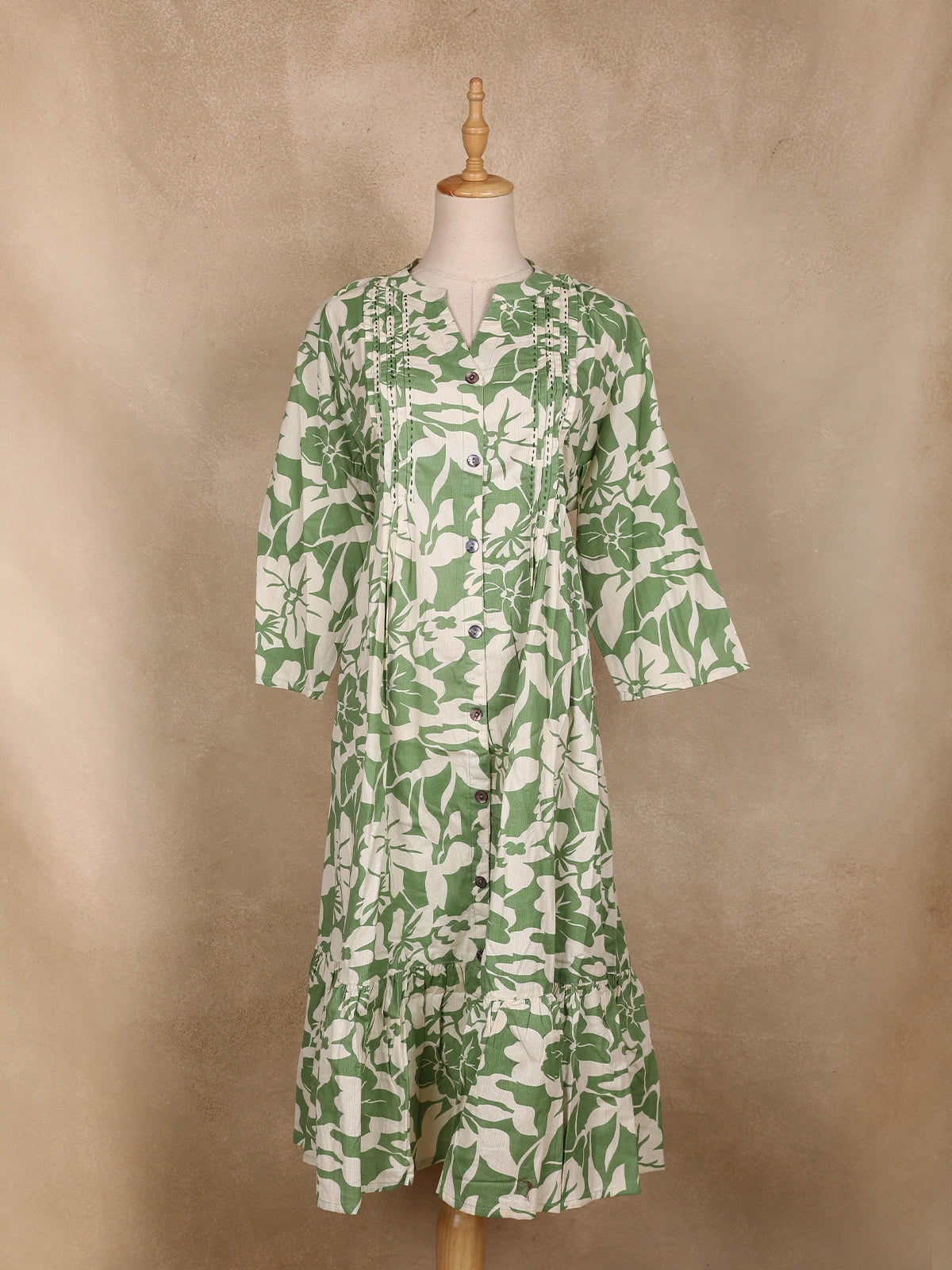 Green Floral Printed Cotton Kurti