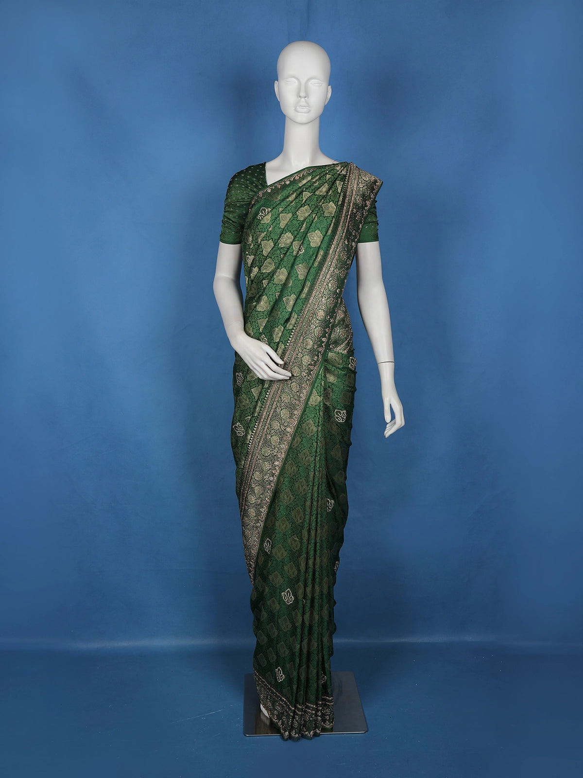 Green Floral Woven Design Banarasi Silk Saree