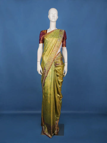 Green Floral Woven Pure Kanchipuram Silk Saree - Diadem