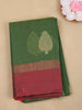 Green Leaf Motif Woven Design Cotton Saree with Contrast Maroon Zari Border