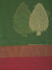 Green Leaf Motif Woven Design Cotton Saree with Contrast Maroon Zari Border
