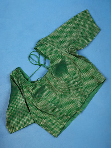 Green Zigzag Design Silk Readymade Blouse - Diadem