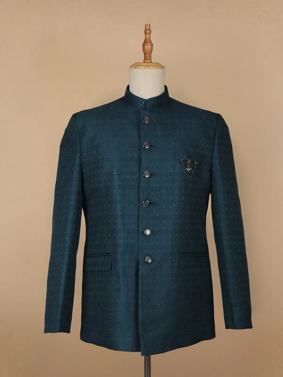 Green Abstract Designed Jodhpuri Men's Suit