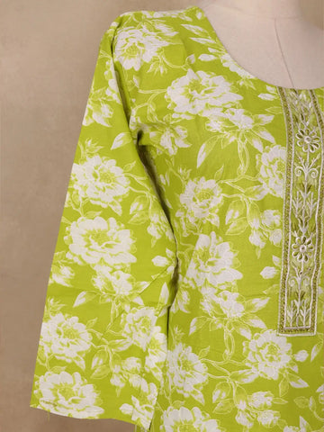 Green Floral Designed Cotton Salwar Suit - Diadem