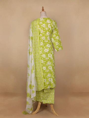 Green Floral Designed Cotton Salwar Suit - Diadem