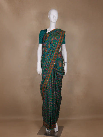 Green Floral Designed Chanderi Cotton Saree - Diadem