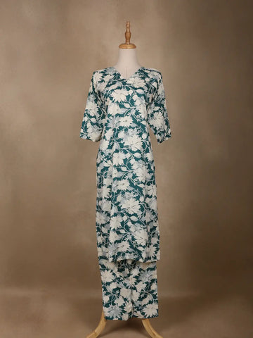 Green Floral Designed Cotton Salwar Suit - Diadem