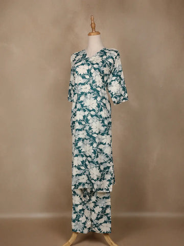 Green Floral Designed Cotton Salwar Suit - Diadem