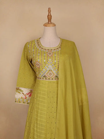 Green Floral Designed Cotton Salwar Suit - Diadem