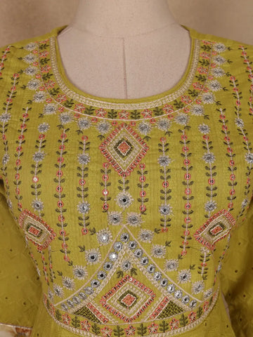 Green Floral Designed Cotton Salwar Suit - Diadem