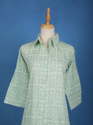 Green Floral Designed Cotton Salwar Suit - Diadem