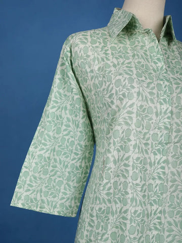 Green Floral Designed Cotton Salwar Suit - Diadem