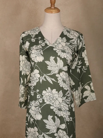 Green Floral Designed Cotton Salwar Suit - Diadem