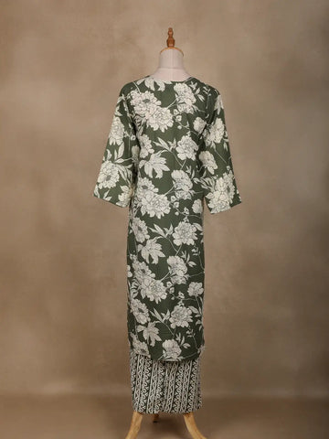 Green Floral Designed Cotton Salwar Suit - Diadem