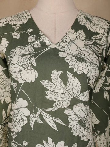 Green Floral Designed Cotton Salwar Suit - Diadem