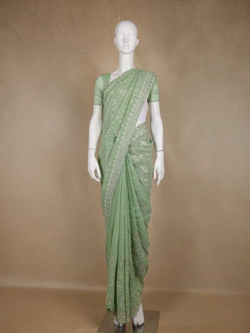 Green Floral Designed Organza Designer Saree - Diadem