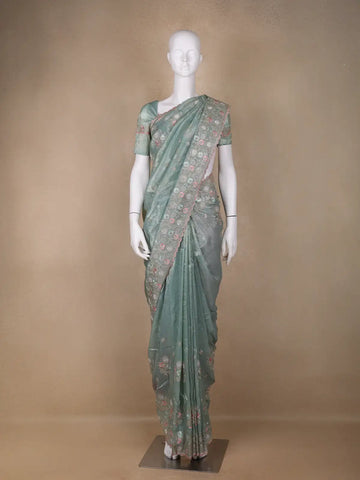 Green Floral Designed Organza Designer Saree - Diadem