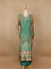 Green Floral Designed Semi Silk Kaftan Suit - Diadem