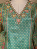 Green Floral Designed Semi Silk Kaftan Suit - Diadem