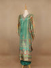 Green Floral Designed Semi Silk Kaftan Suit - Diadem