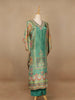Green Floral Designed Semi Silk Kaftan Suit - Diadem