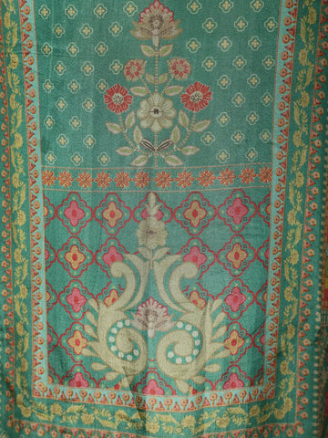 Green Floral Designed Semi Silk Kaftan Suit - Diadem