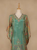 Green Floral Designed Semi Silk Kaftan Suit - Diadem