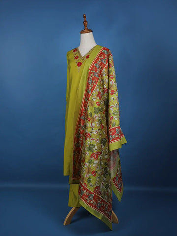 Green Floral Designed Semi Silk Salwar Suit - Diadem