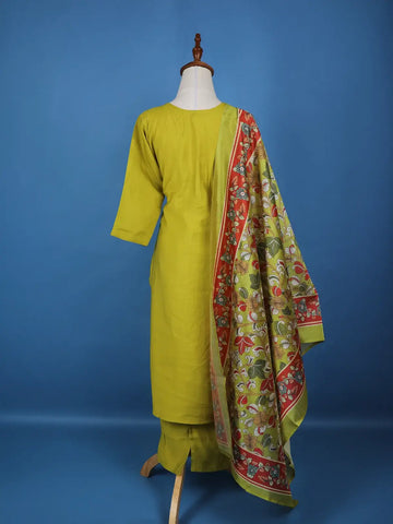 Green Floral Designed Semi Silk Salwar Suit - Diadem
