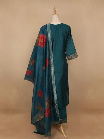 Green Floral Designed Semi Silk Salwar Suit - Diadem