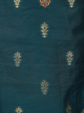 Green Floral Designed Semi Silk Salwar Suit - Diadem