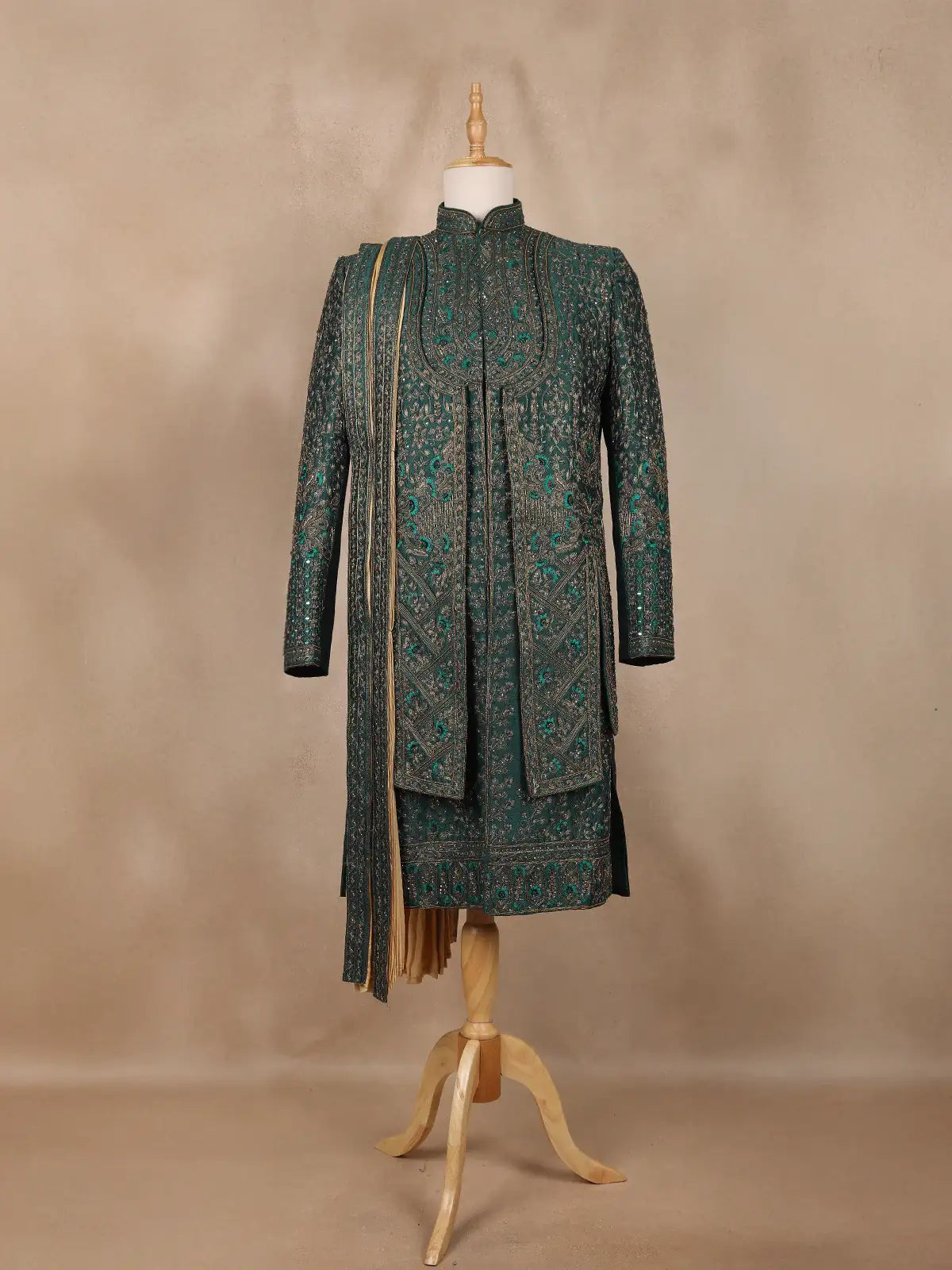 Green Floral Designed Sherwani Suit for Reception - Diadem