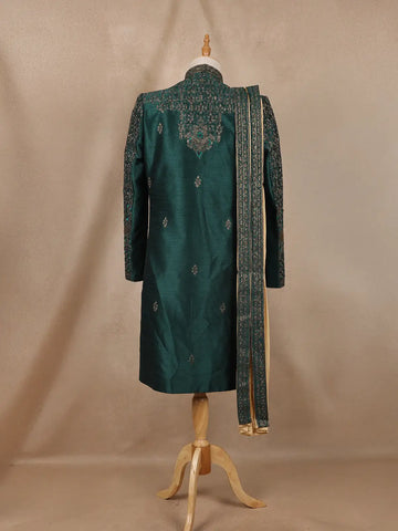 Green Floral Designed Sherwani Suit for Reception - Diadem