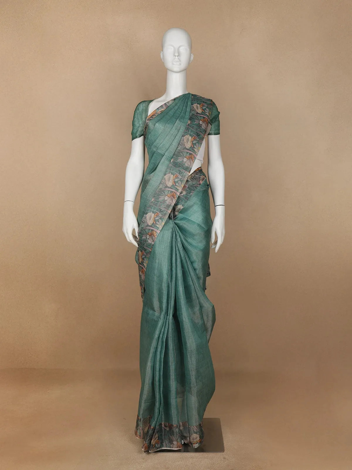 Green Floral Designed Tissue Organza Saree - Diadem