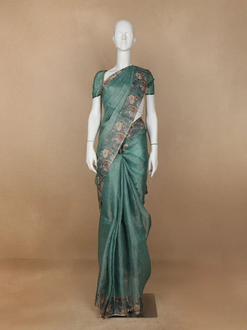 Green Floral Designed Tissue Organza Saree - Diadem