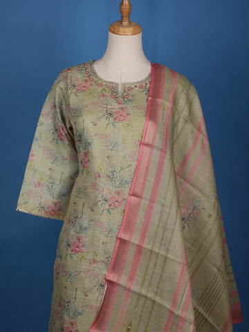 Green Floral Designed Tissue Silk Salwar Suit - Diadem