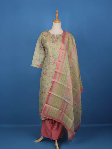 Green Floral Designed Tissue Silk Salwar Suit - Diadem