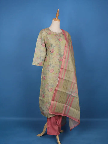 Green Floral Designed Tissue Silk Salwar Suit - Diadem