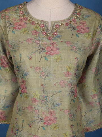 Green Floral Designed Tissue Silk Salwar Suit - Diadem