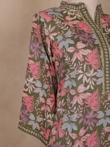 Green Floral Designed Cotton Salwar Suit - Diadem