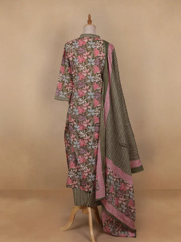 Green Floral Designed Cotton Salwar Suit - Diadem