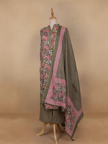 Green Floral Designed Cotton Salwar Suit - Diadem