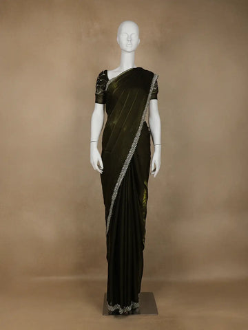 Green Floral Embroidered Organza Designer Saree - Diadem